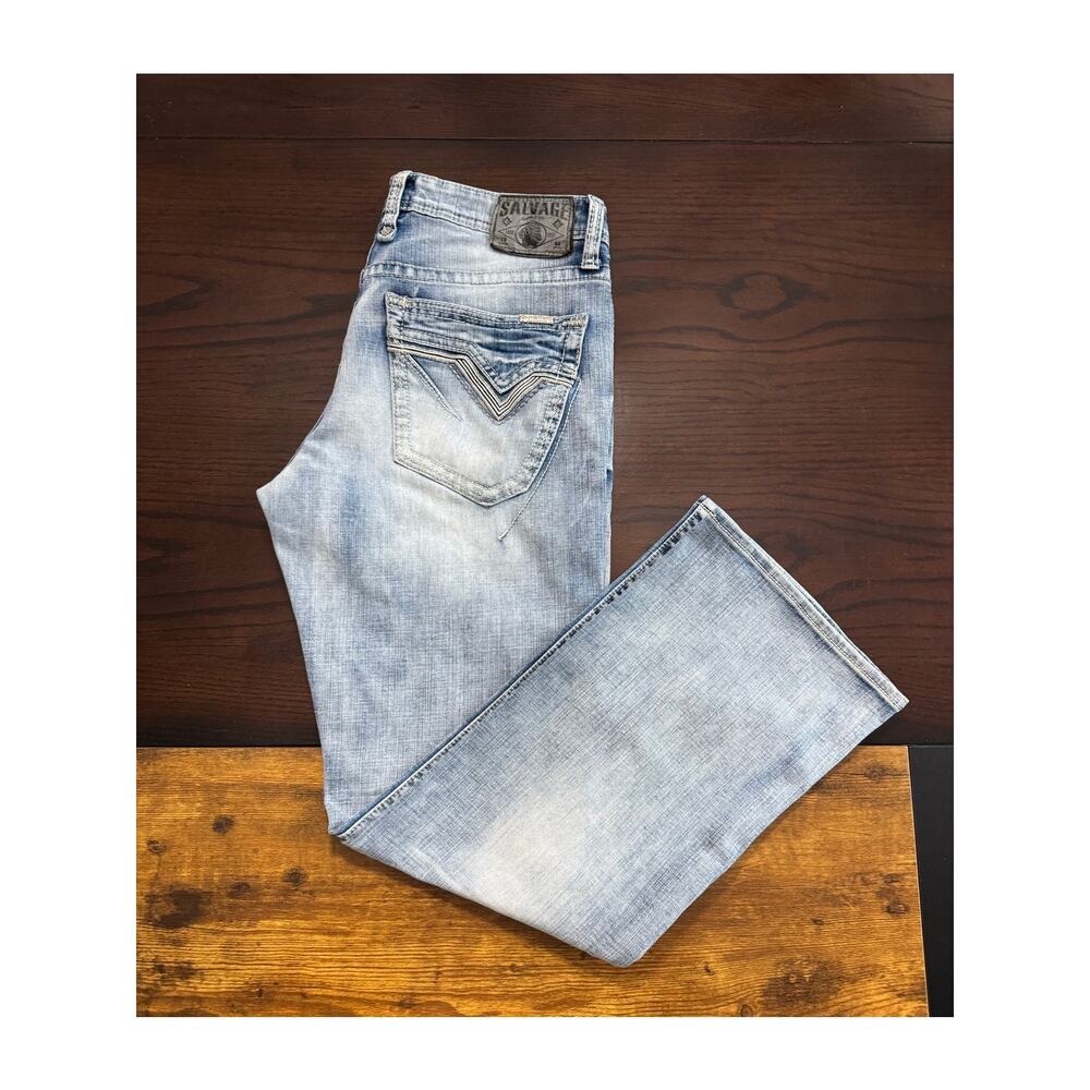 Salvage Mayhem Boot Regular Fit Men's Denim Whitewash Jeans 33R Buckle Exclusive